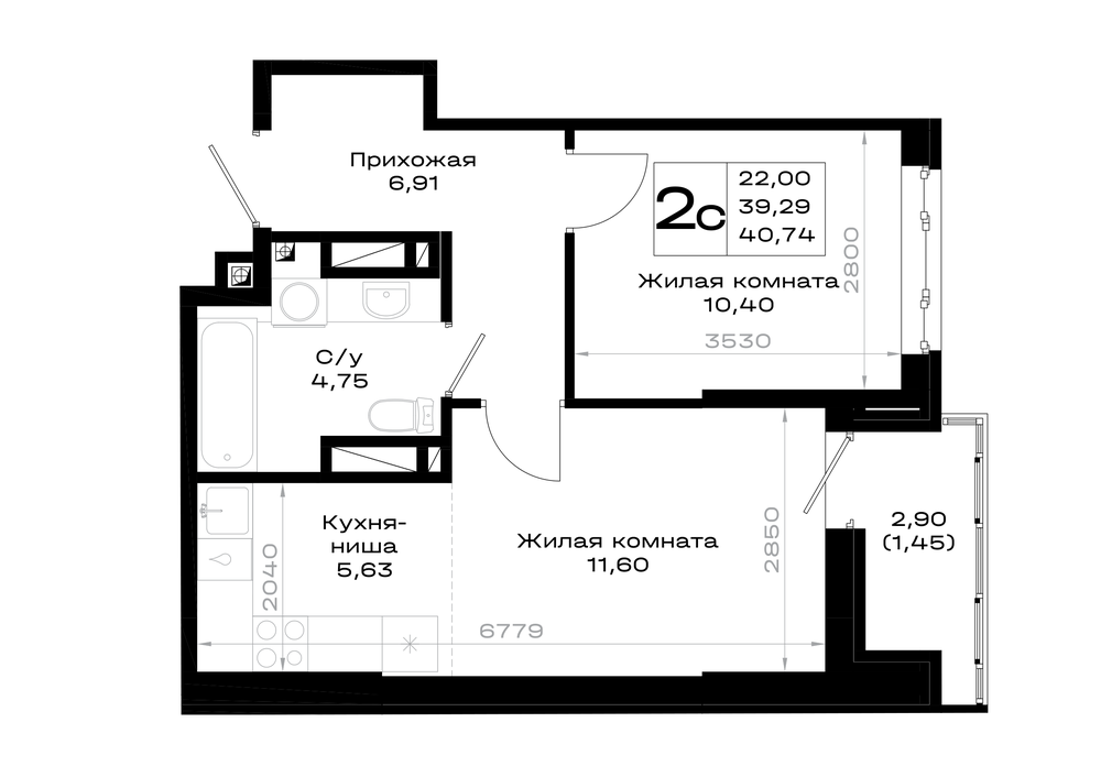 1-комнатная 40 м2 в ЖК Октябрь парк корпус null этаж 19