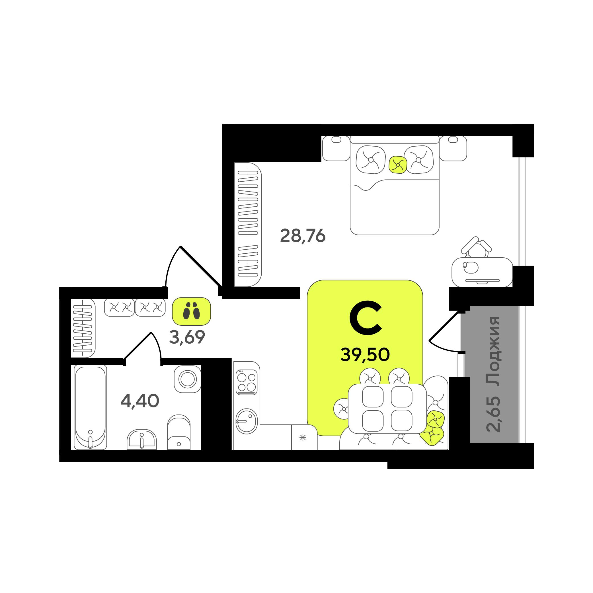 Студия 39 м2 в ЖК Окинава корпус null этаж 16