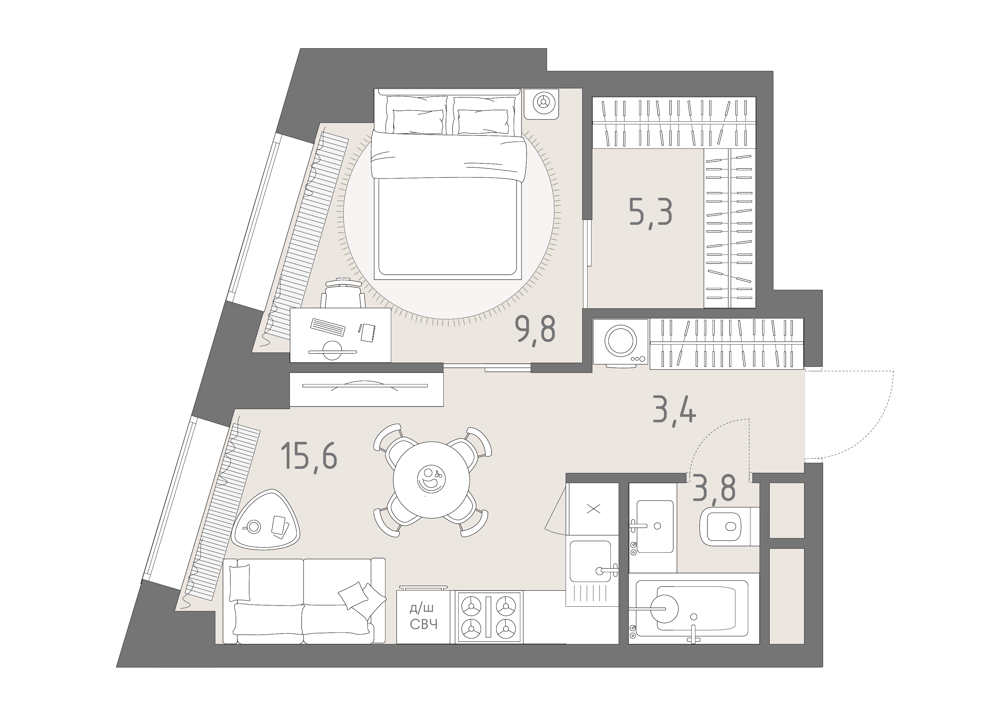 Студия 37 м2 в ЖК Родина парк корпус null этаж 29