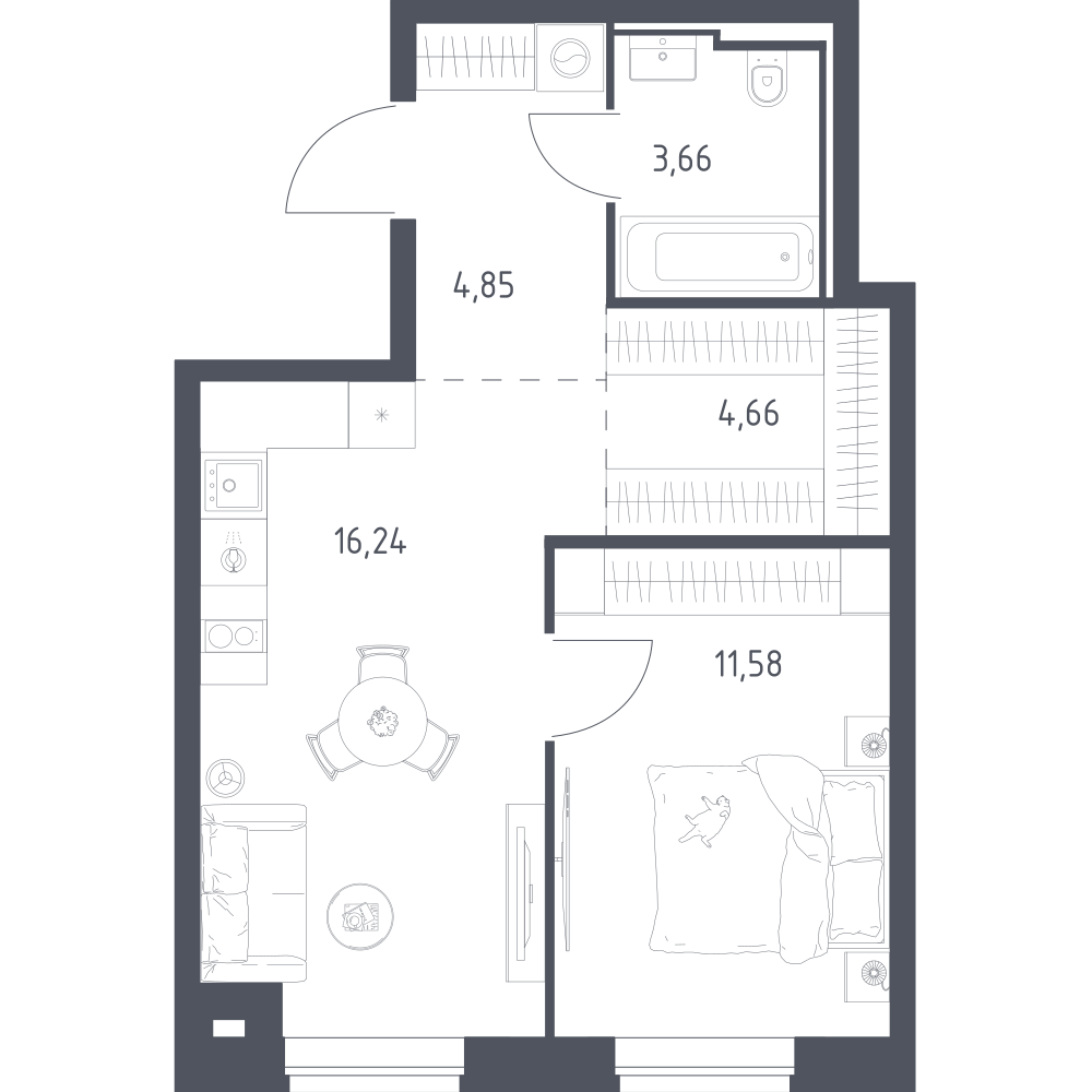 1-комнатная 40 м2 в ЖК Литературный Квартал корпус null этаж 2