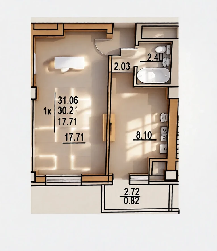 1-комнатная 32 м2 в ЖК undefined корпус null этаж 7