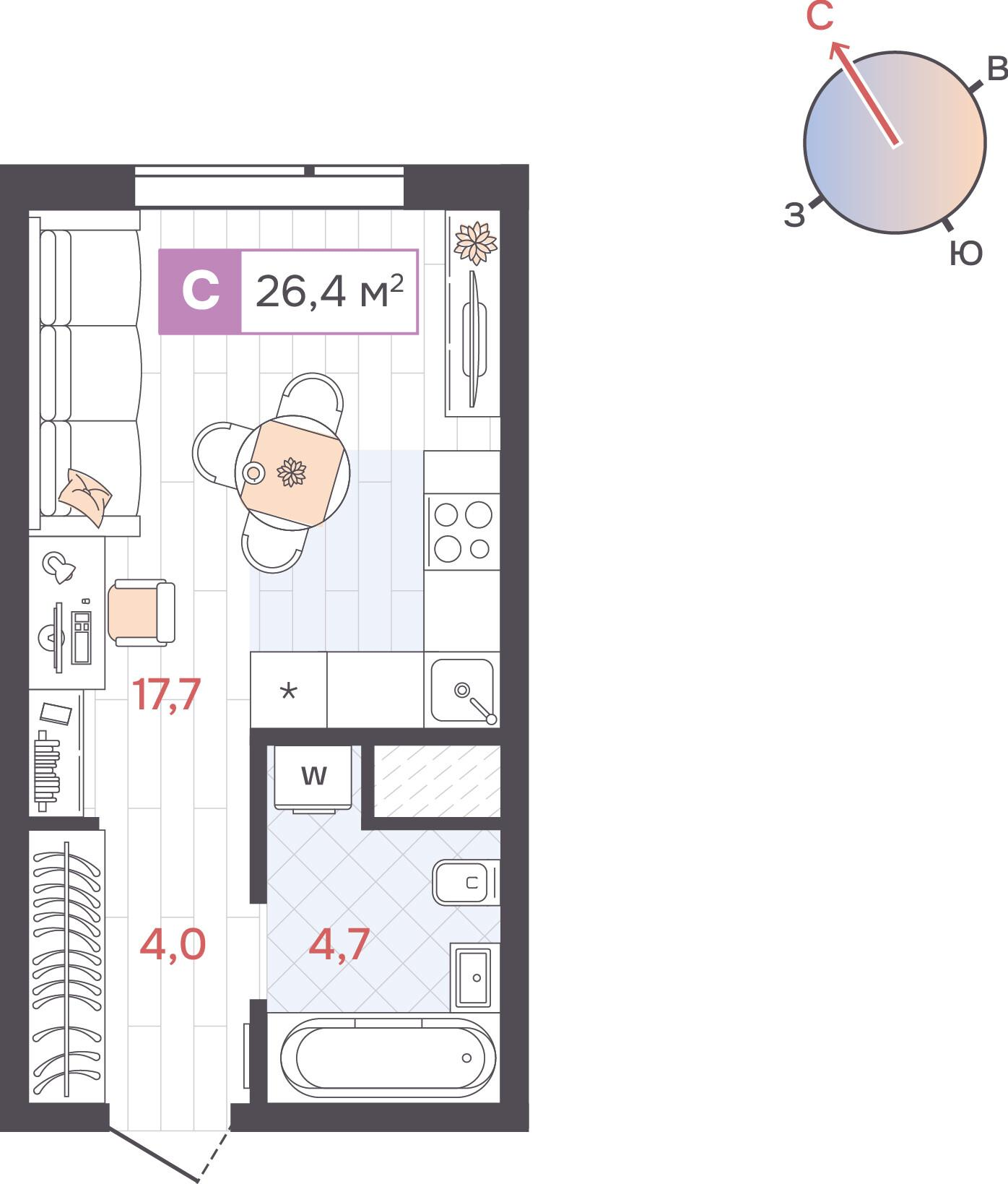 Студия 26 м2 в ЖК ДА корпус null этаж 8