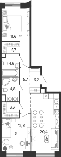 2-комнатная 72 м2 в ЖК Shagal корпус null этаж 4