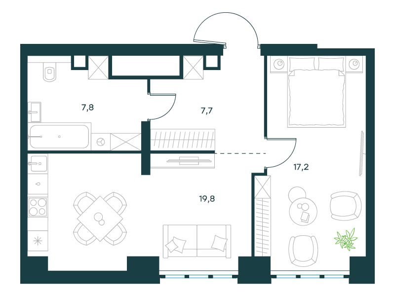 1-комнатная 52 м2 в ЖК Level Южнопортовая корпус null этаж 2
