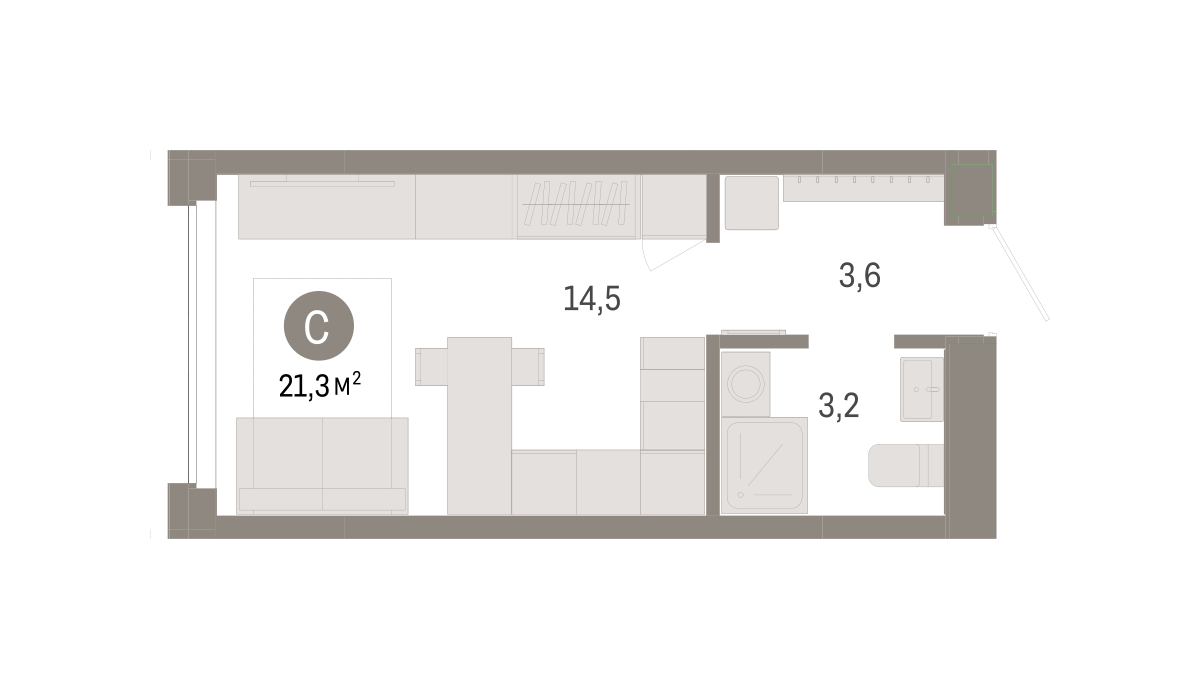 Студия 21 м2 в ЖК Квартал Нефть корпус null этаж 2
