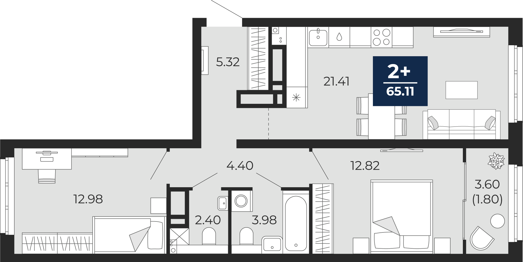 2-комнатная 63 м2 в ЖК Беринг корпус null этаж 20