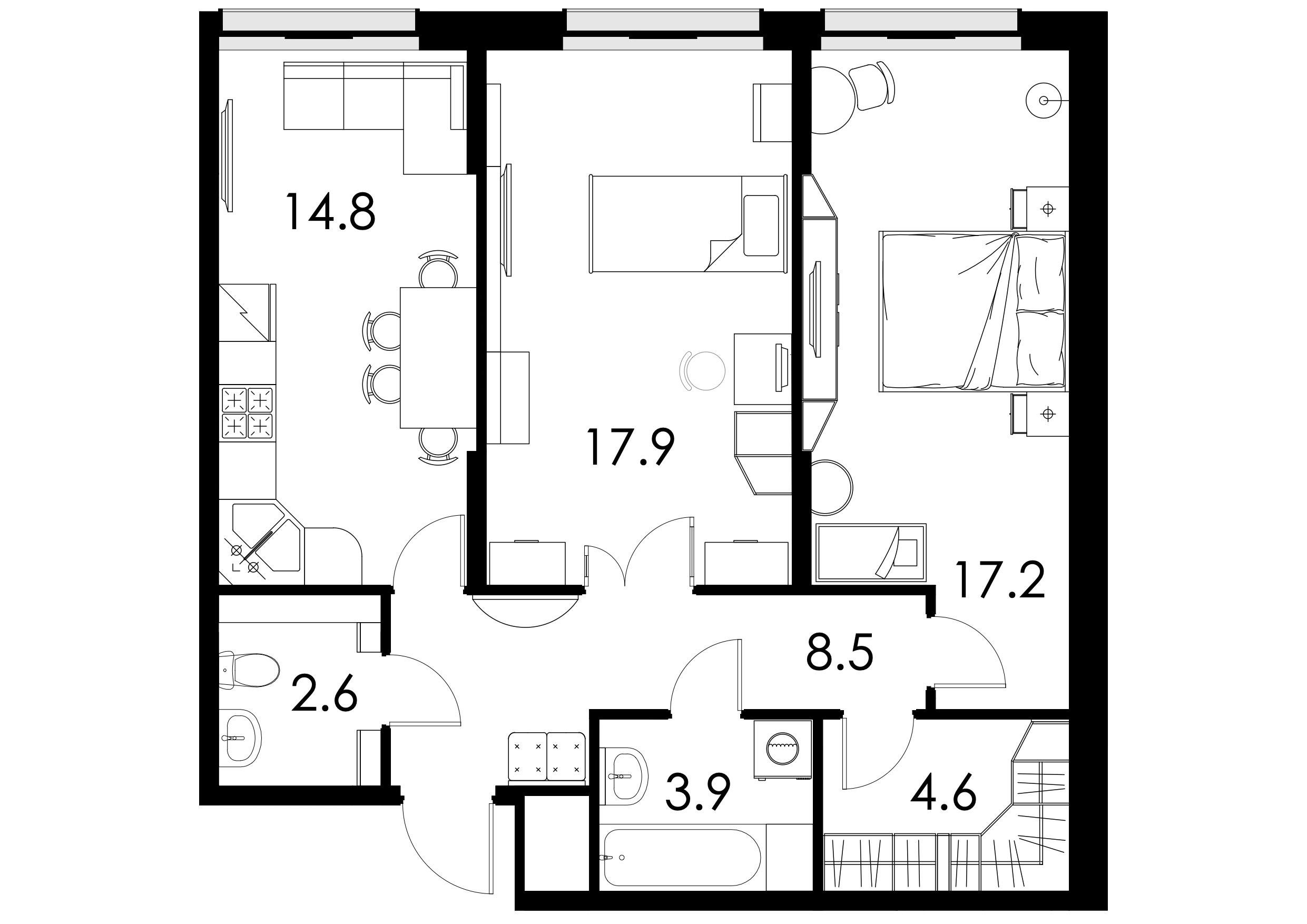 2-комнатная 69 м2 в ЖК Петровский Авеню корпус null этаж 7