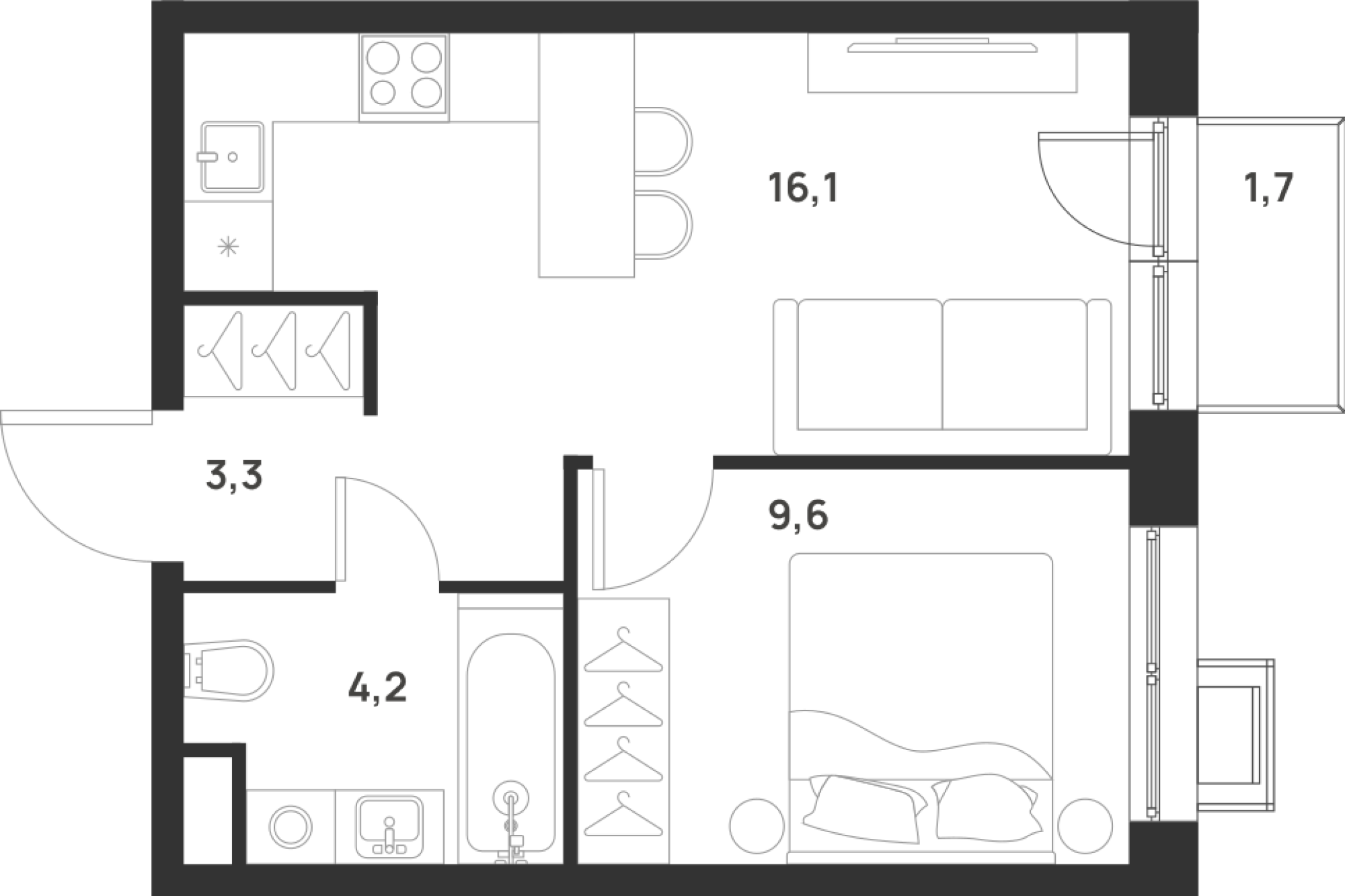 1-комнатная 33 м2 в ЖК Foreville корпус null этаж 13