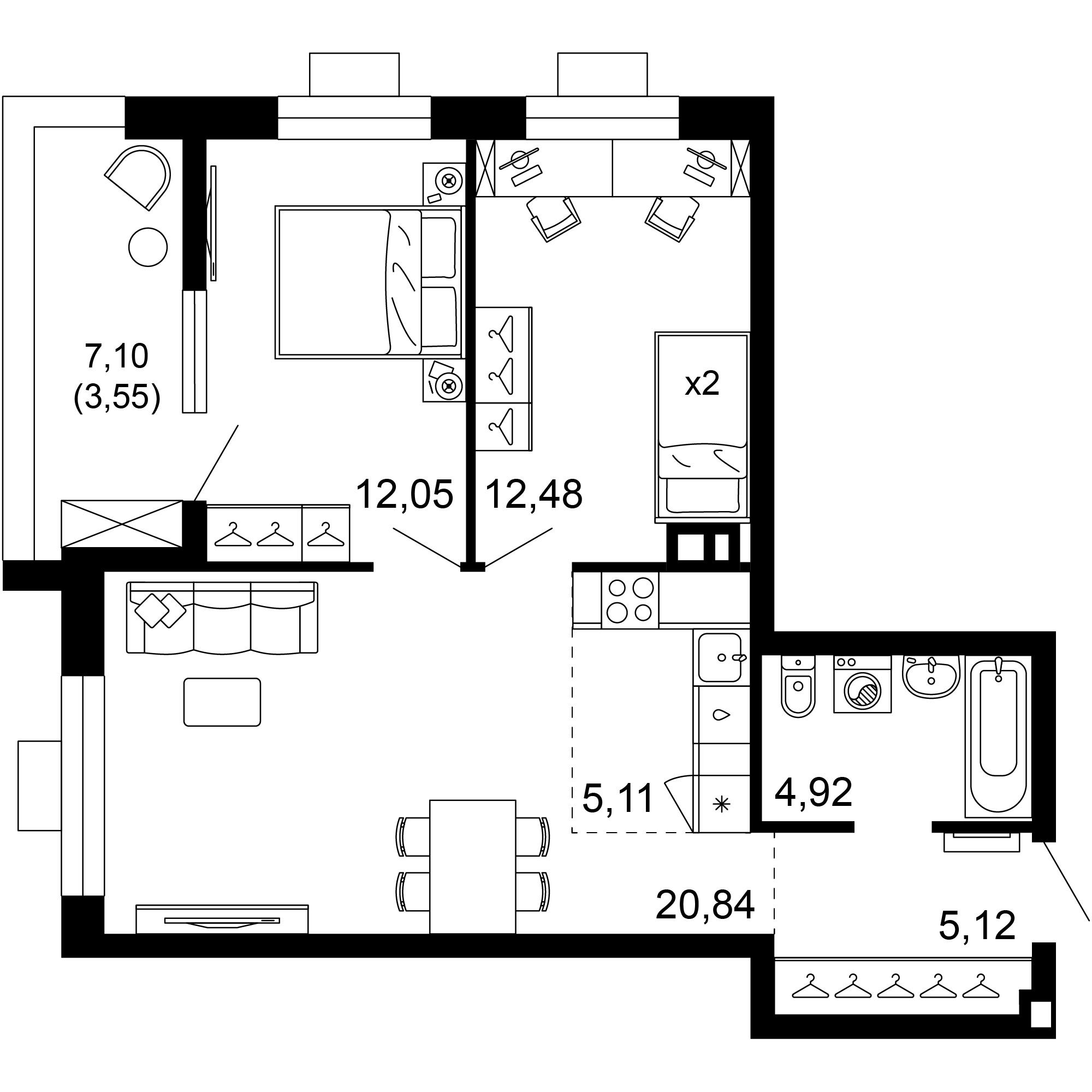 3-комнатная 64 м2 в ЖК 1799 корпус null этаж 5