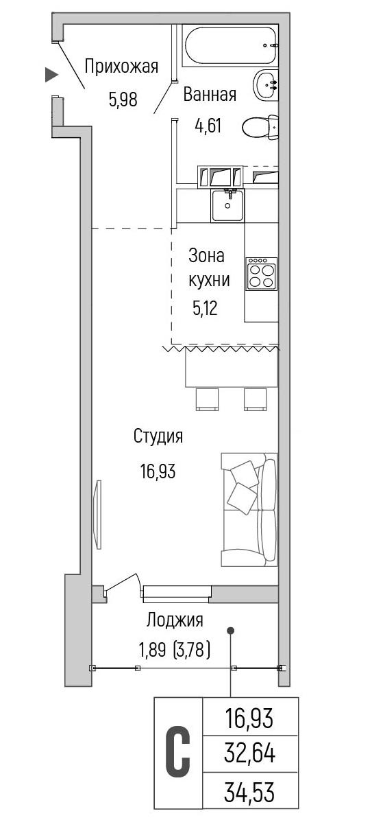 Студия 34 м2 в ЖК Riga Hills корпус null этаж 7