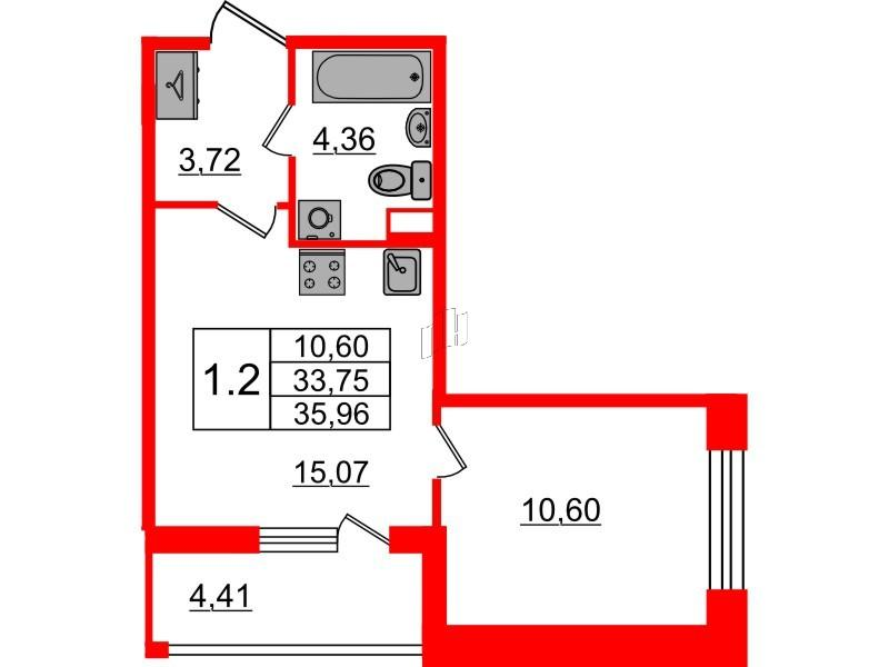 1-комнатная 33 м2 в ЖК Бионика Заповедная корпус null этаж 1