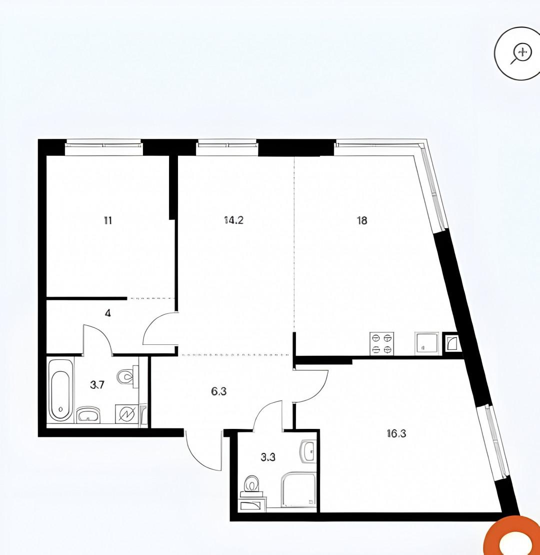 3-комнатная 76.8 м2 в ЖК undefined корпус null этаж 17