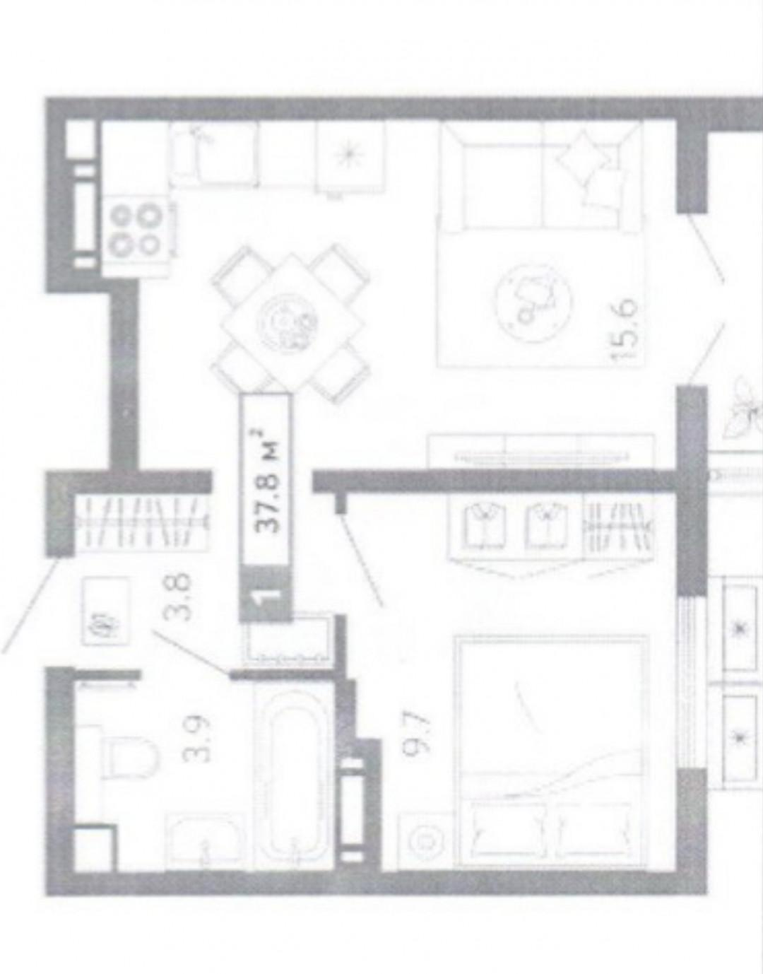 1-комнатная 37.8 м2 в ЖК undefined корпус null этаж 7