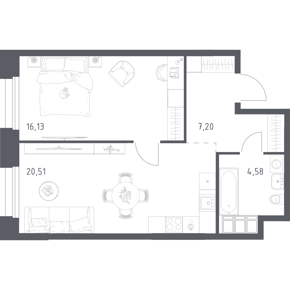 1-комнатная 48 м2 в ЖК Тропарево Парк корпус null этаж 19