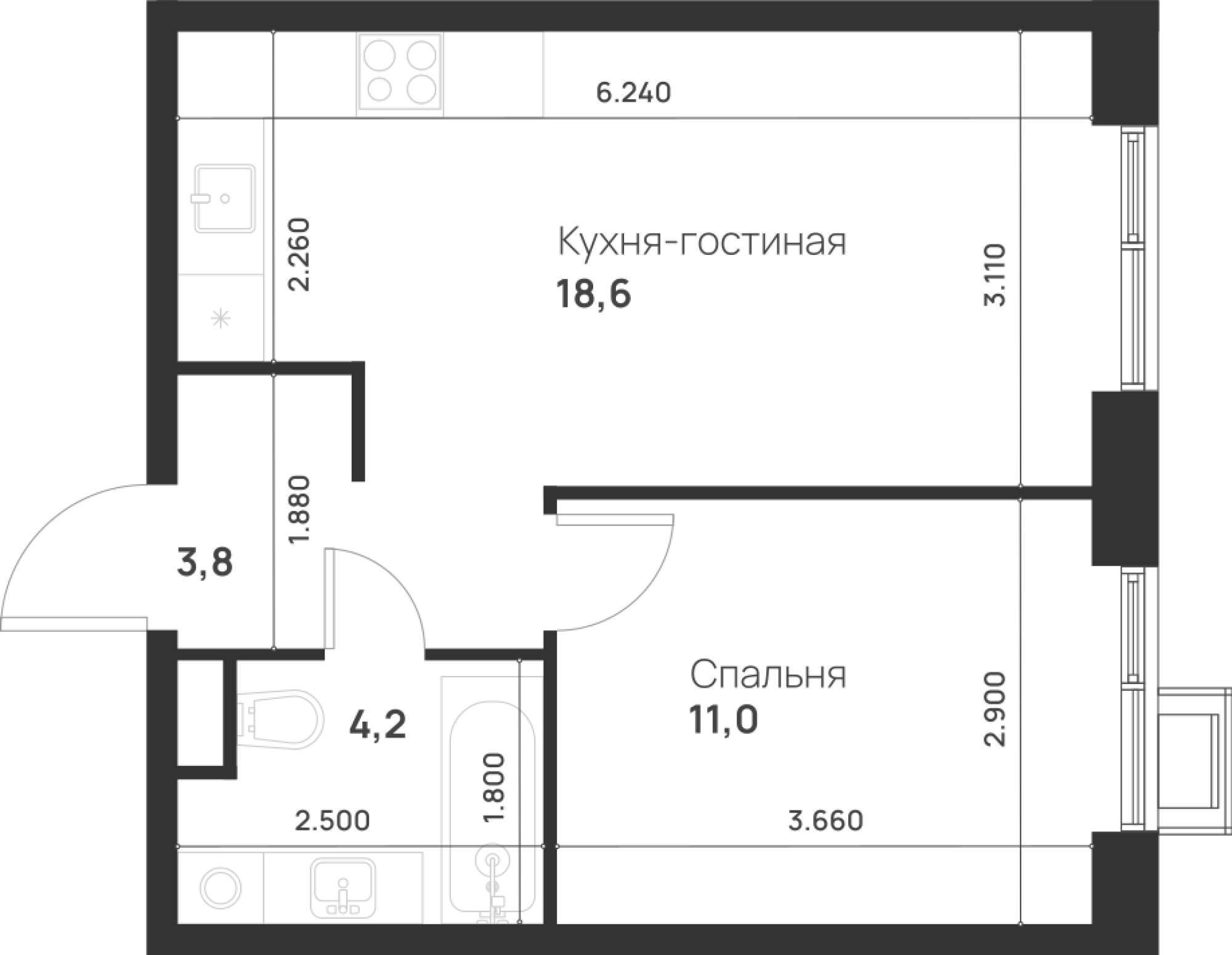 1-комнатная 37 м2 в ЖК Foreville корпус null этаж 15