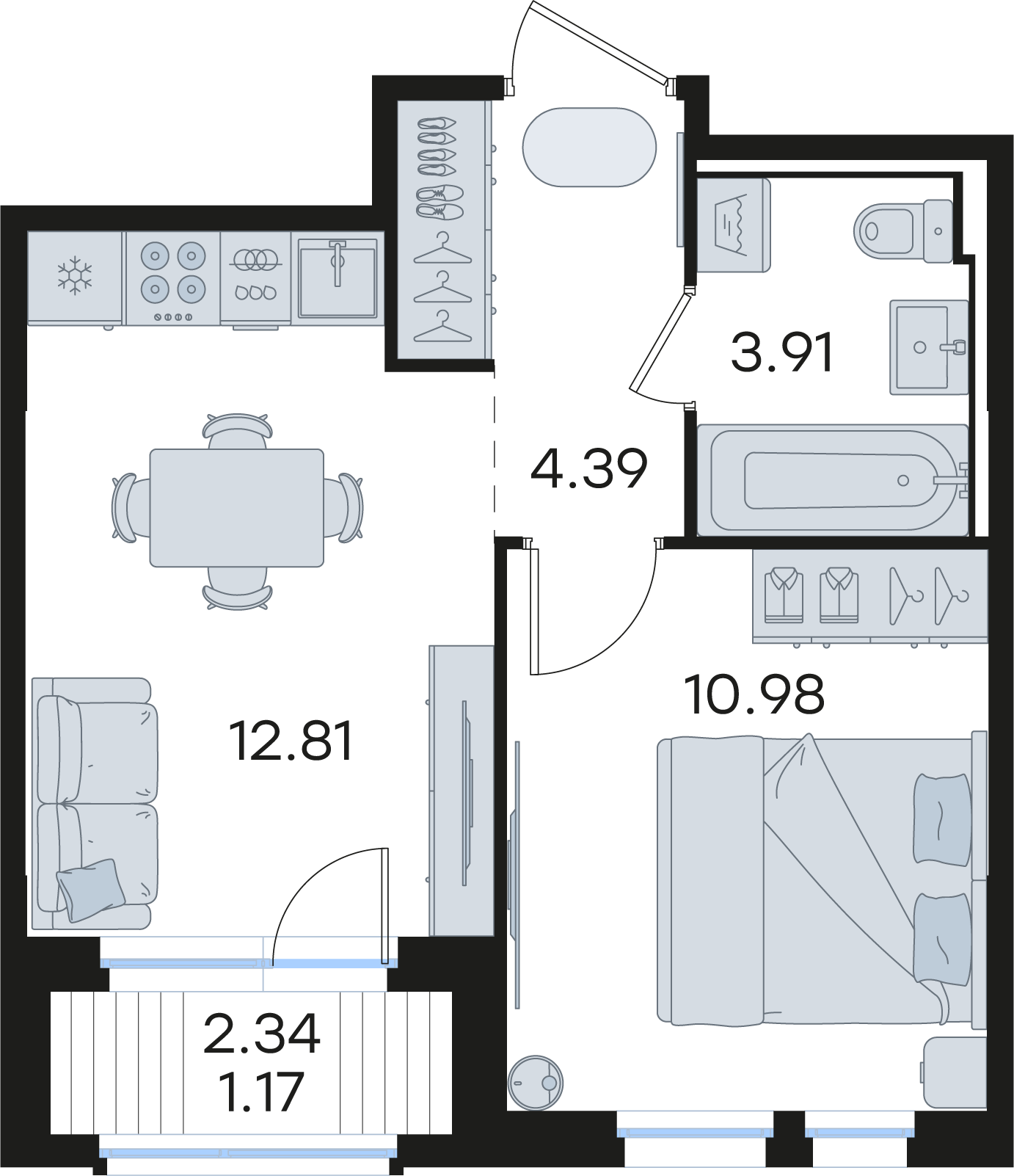 1-комнатная 33 м2 в ЖК Новинки корпус null этаж 8