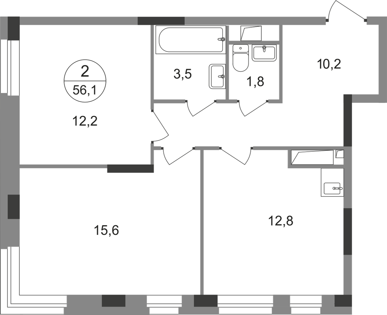 2-комнатная 56 м2 в ЖК Первый Московский корпус null этаж 16
