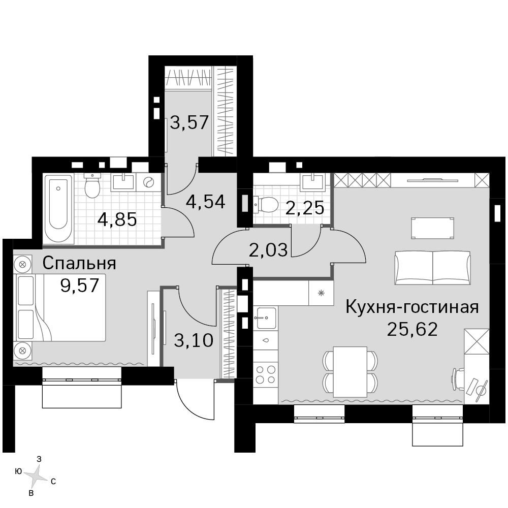 3-комнатная 55 м2 в ЖК Жаворонки Клаб корпус null этаж 1