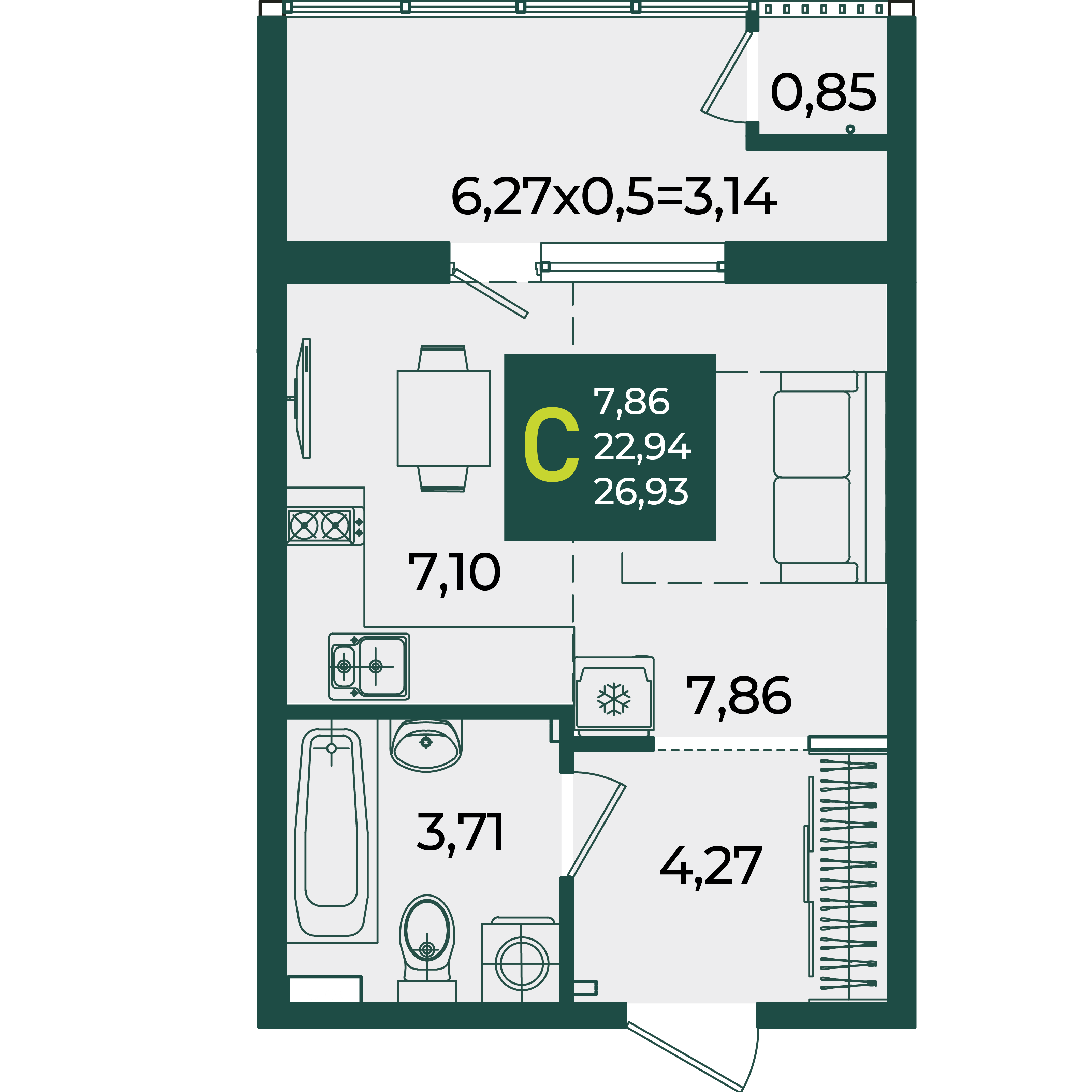Студия 26 м2 в ЖК Образцово корпус null этаж 2
