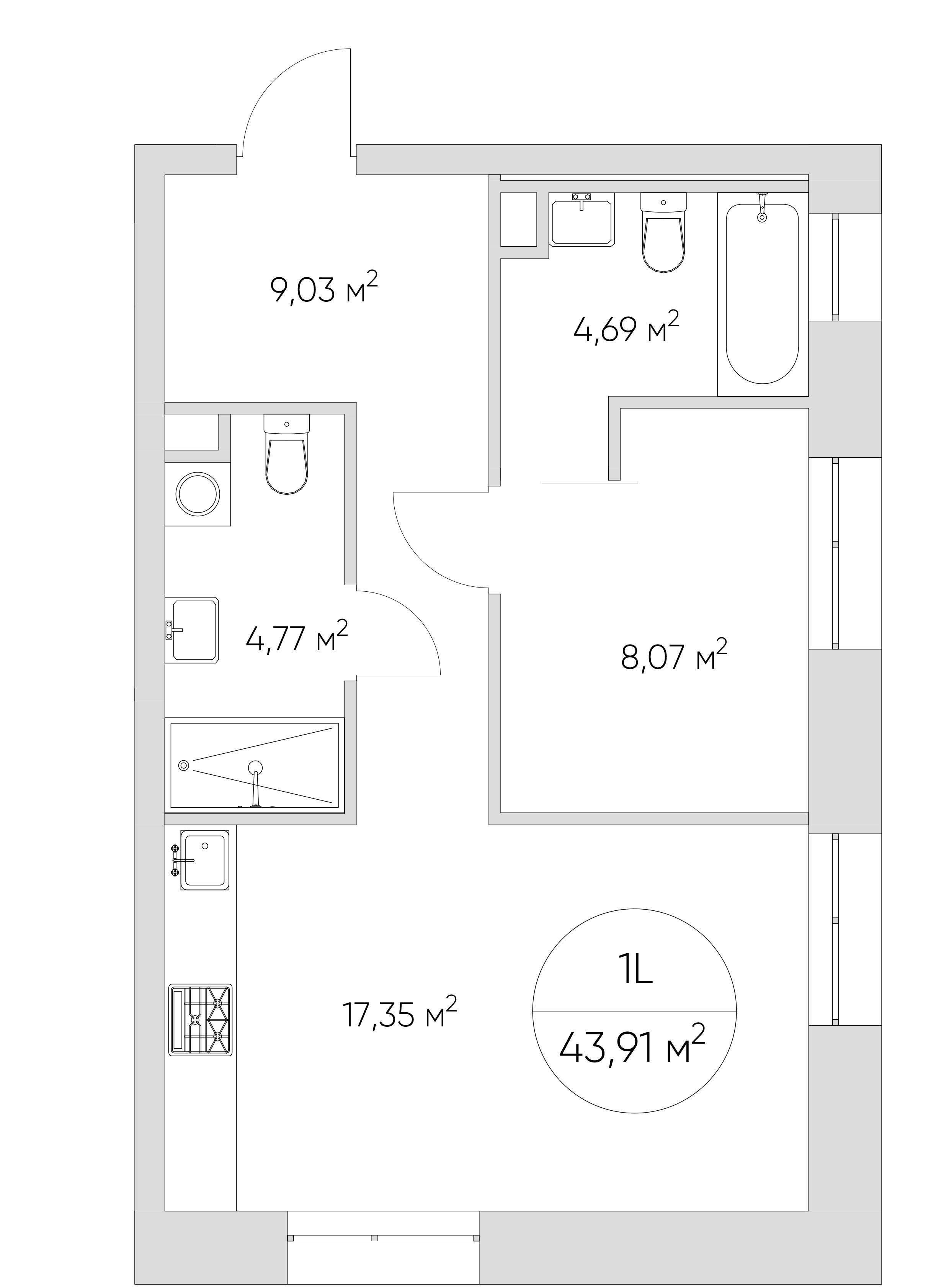 1-комнатная 44 м2 в ЖК N`ICE LOFT корпус null этаж 2
