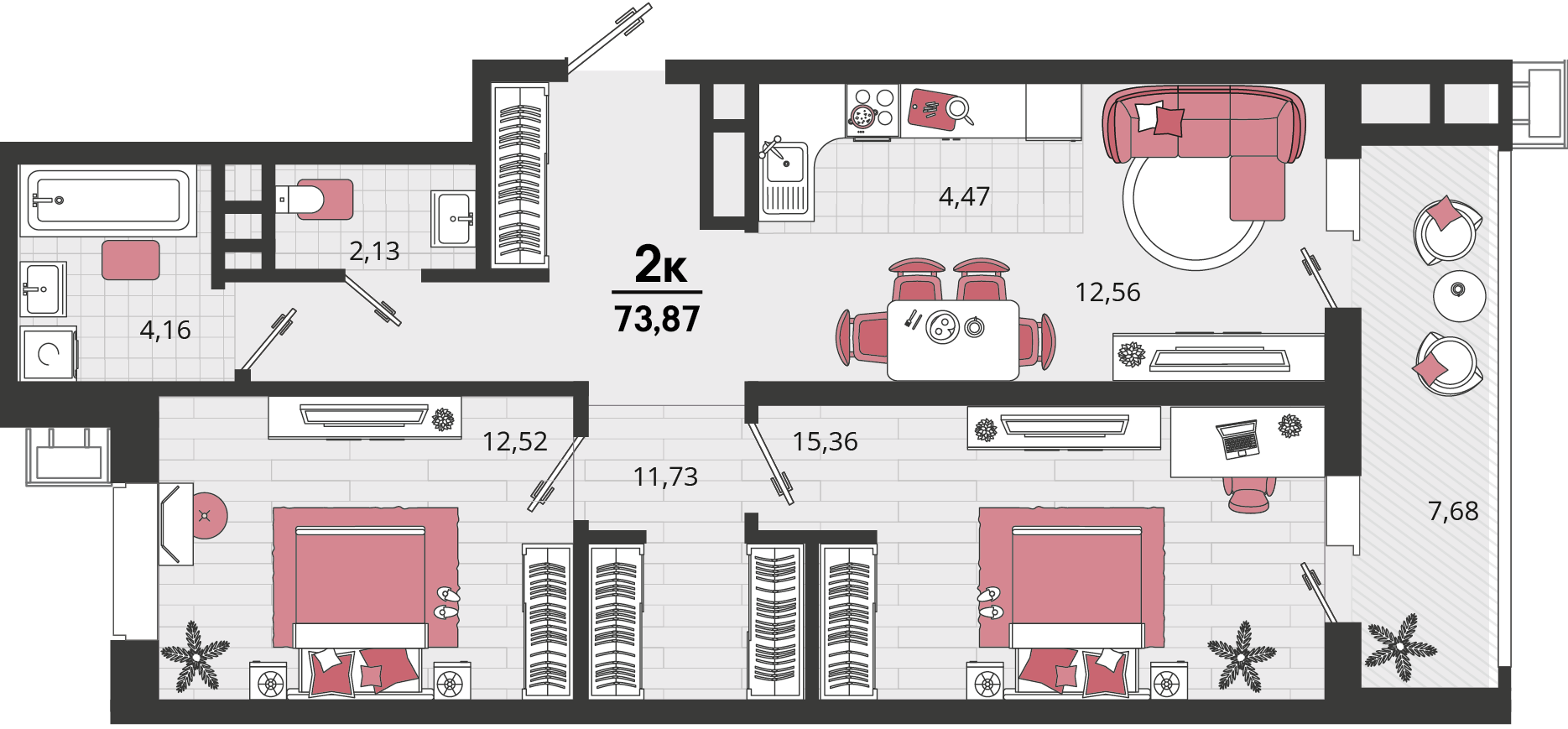 3-комнатная 73 м2 в ЖК Родные просторы корпус null этаж 9
