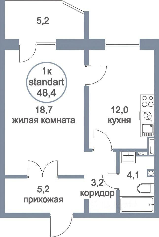1-комнатная 48.2 м2 в ЖК undefined корпус null этаж 12