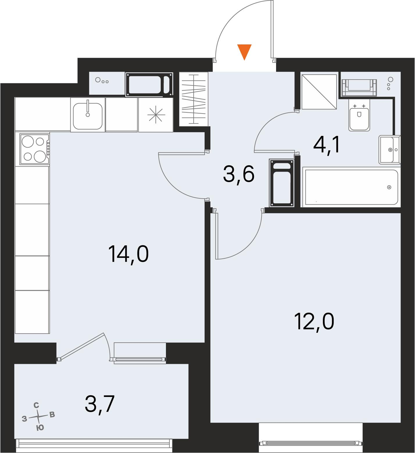 1-комнатная 35 м2 в ЖК М36 корпус null этаж 13