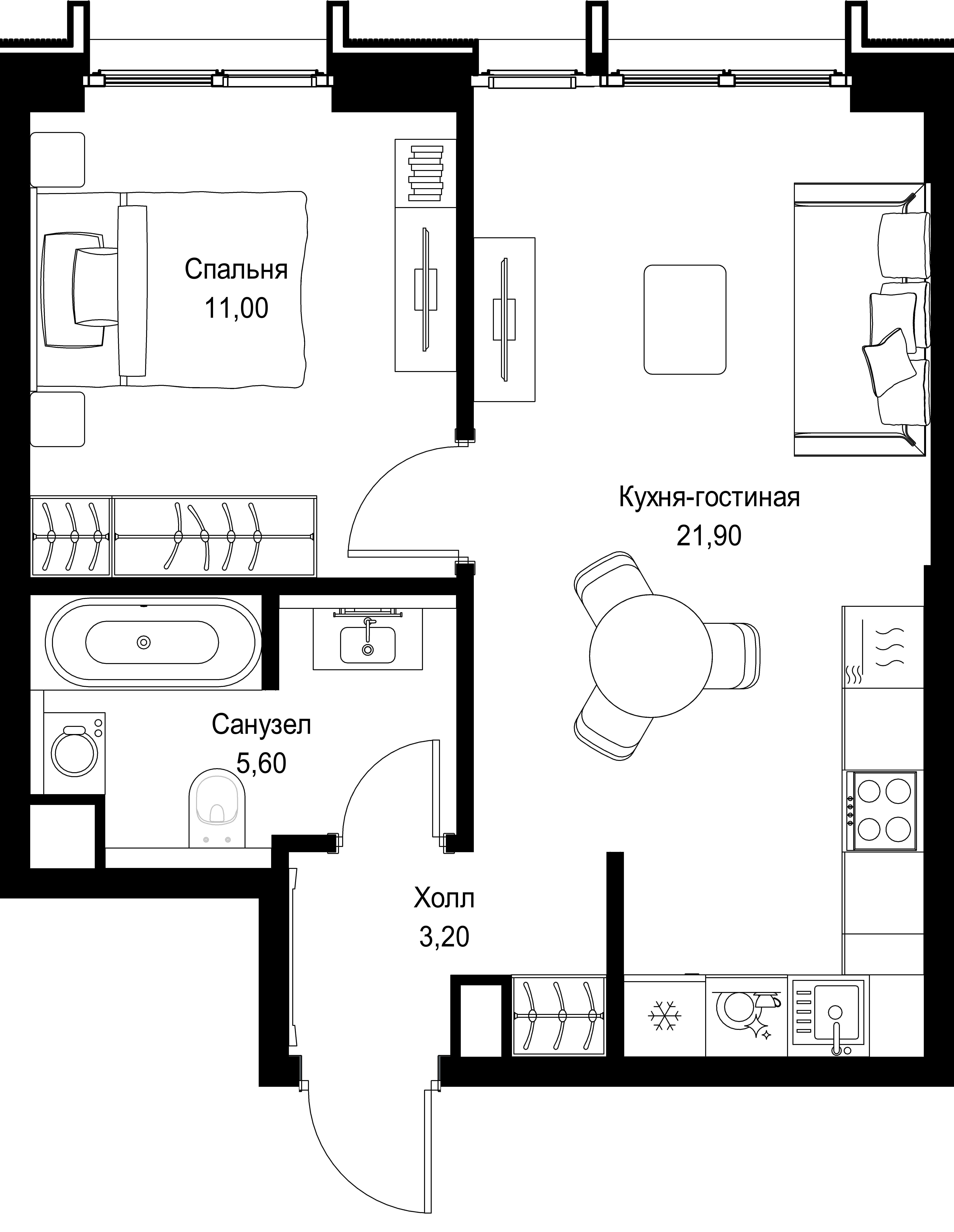 1-комнатная 41 м2 в ЖК СИТИДЗЕН корпус null этаж 4