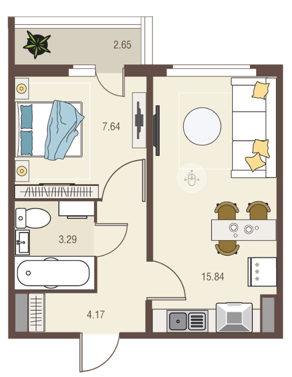 1-комнатная 31.7 м2 в ЖК undefined корпус null этаж 15