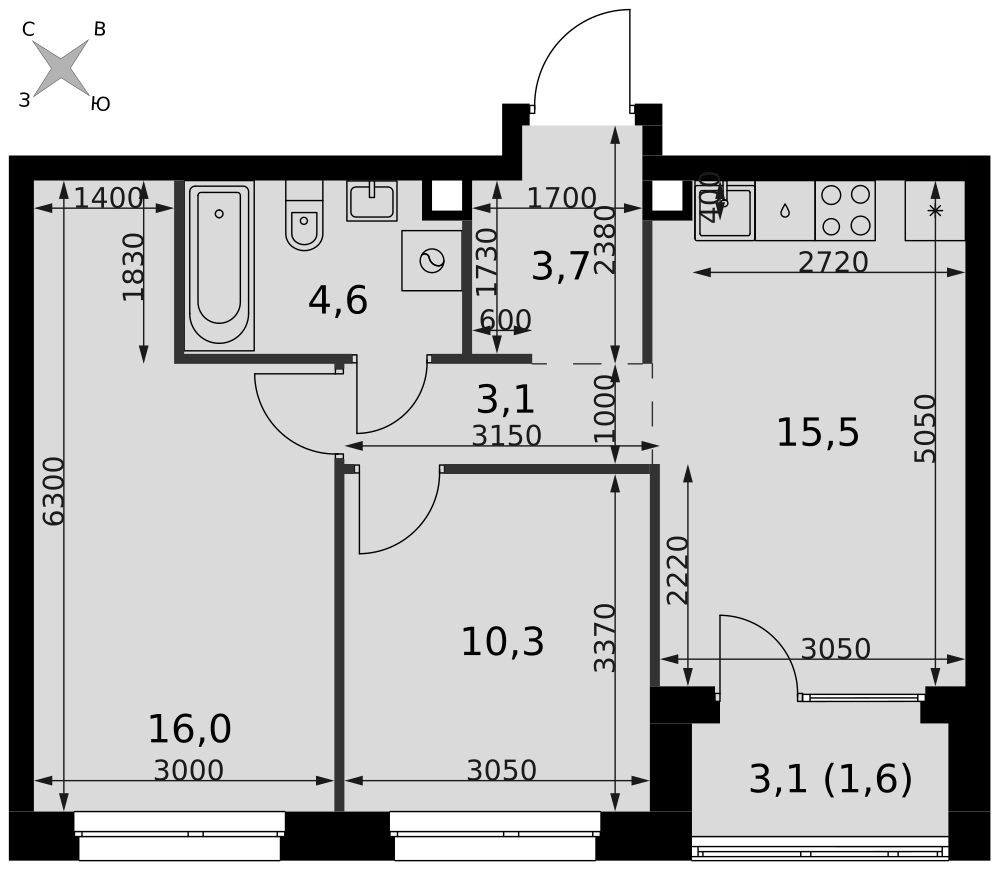 3-комнатная 54 м2 в ЖК Симоновский Вал корпус null этаж 2