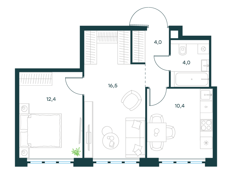 2-комнатная 47 м2 в ЖК Level Южнопортовая корпус null этаж 6
