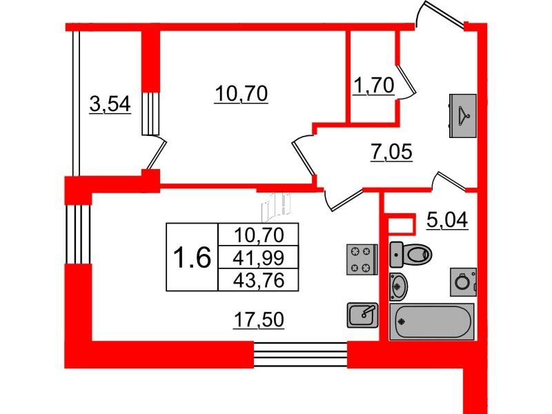 1-комнатная 41 м2 в ЖК Бионика Заповедная корпус null этаж 1