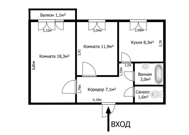 2-комнатная 52.9 м2 в ЖК undefined корпус null этаж 3