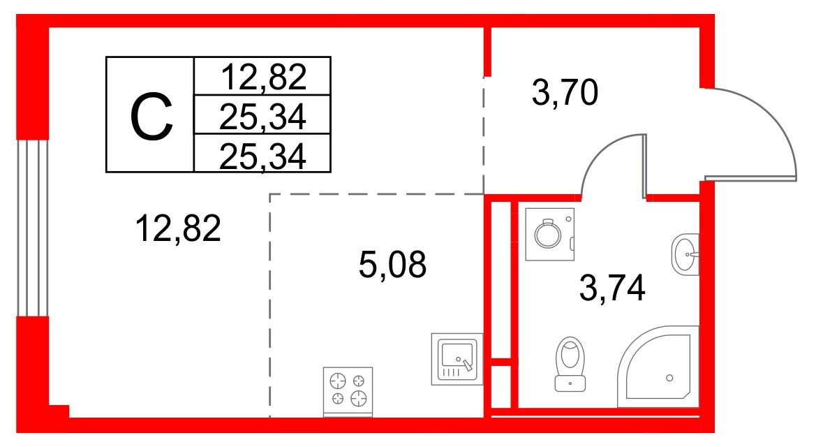 Студия 25 м2 в ЖК Кронфорт. Центральный корпус null этаж 3