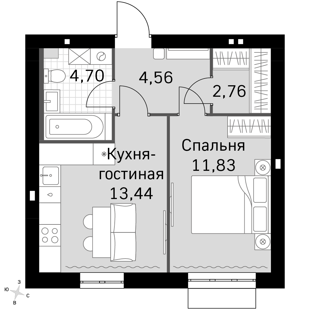 1-комнатная 37 м2 в ЖК Жаворонки Клаб корпус null этаж 3