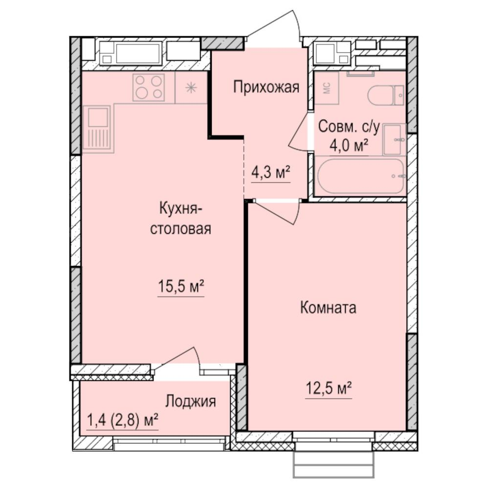 1-комнатная 37 м2 в ЖК Механикон корпус null этаж 14