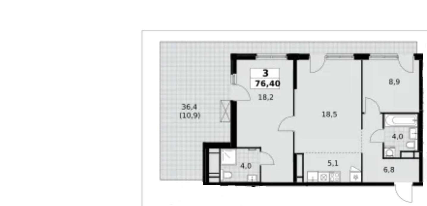 2-комнатная 76.4 м2 в ЖК undefined корпус null этаж 16