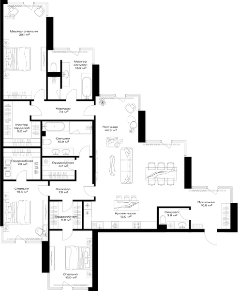 3-комнатная 193 м2 в ЖК Opus корпус null этаж 4
