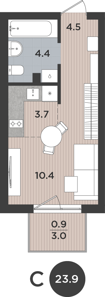 Студия 23 м2 в ЖК Левада корпус null этаж 1