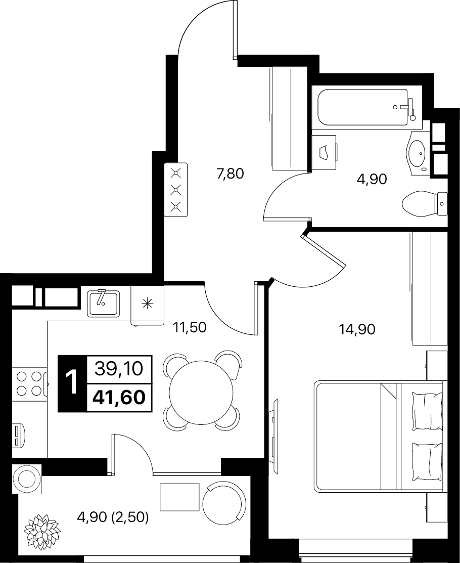 1-комнатная 41 м2 в ЖК Эстет корпус null этаж 12