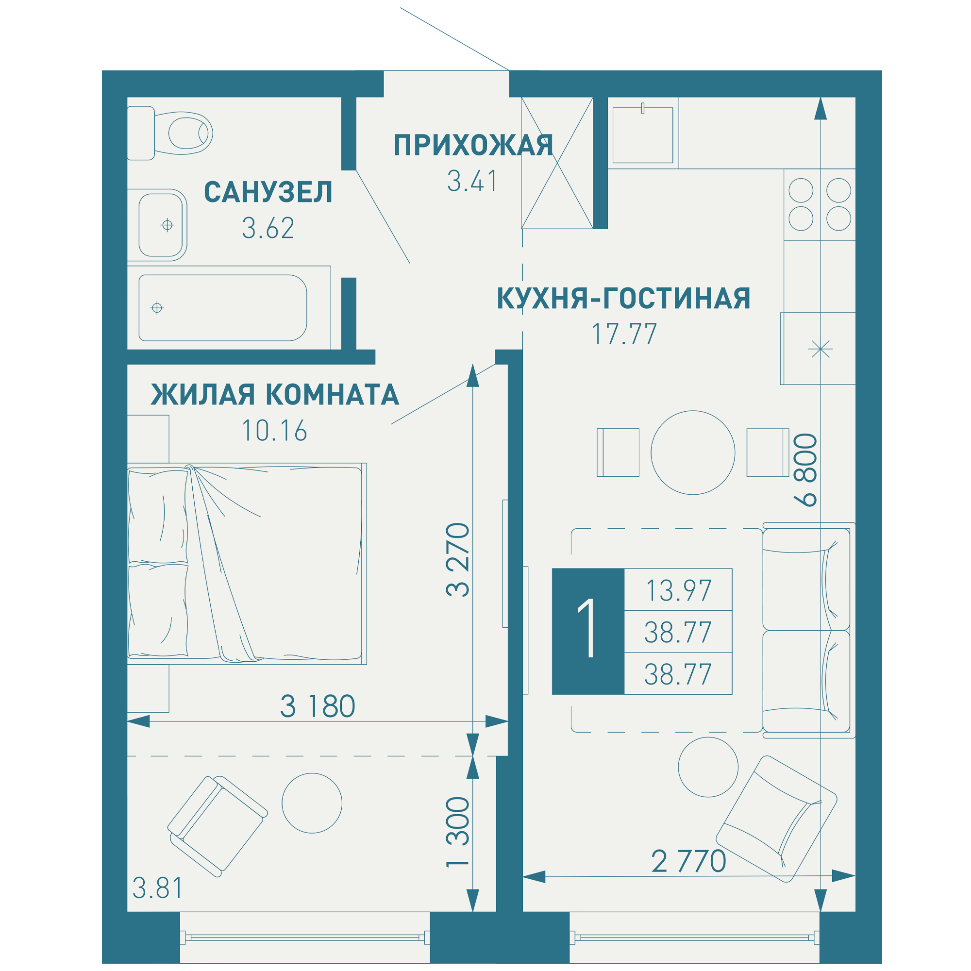 1-комнатная 39 м2 в ЖК ИНАЧЕ в Молодежном корпус null этаж 9