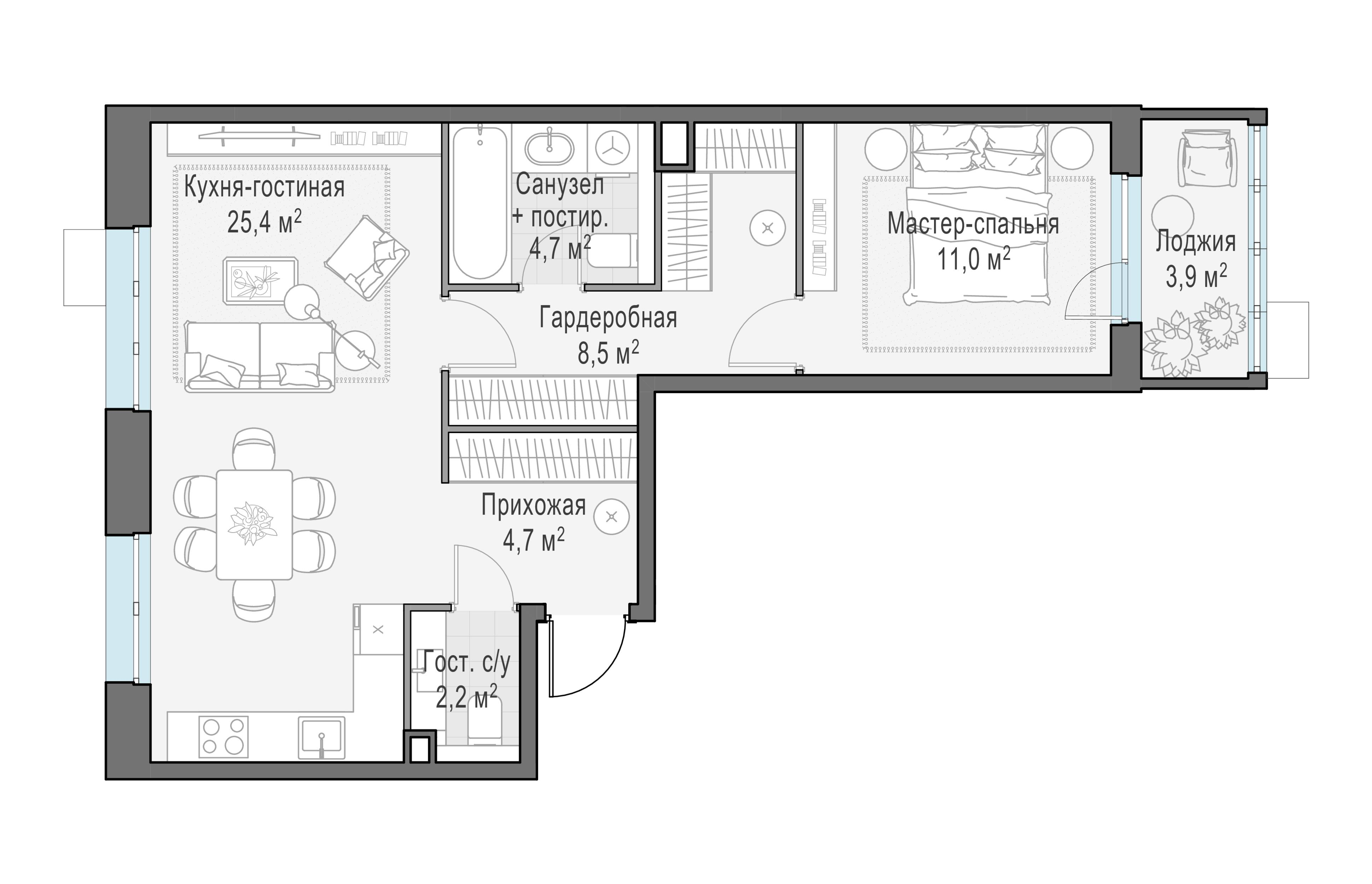 2-комнатная 55 м2 в ЖК Жилые кварталы «Новое Пушкино» корпус null этаж 9