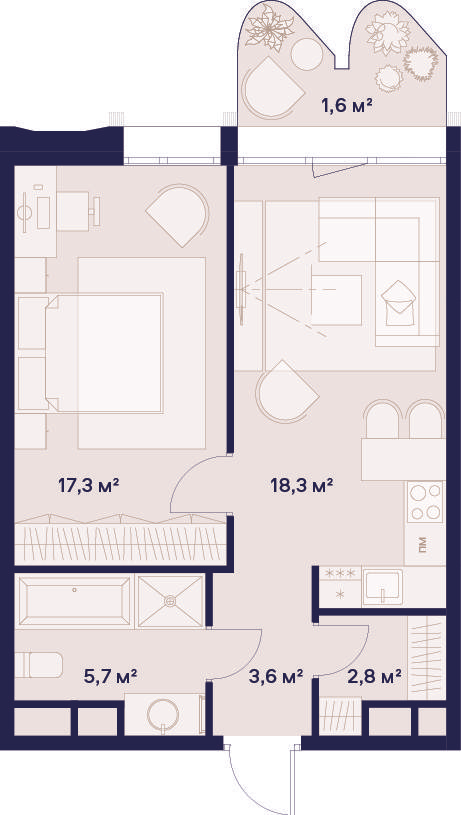 1-комнатная 49 м2 в ЖК Союз корпус null этаж 9