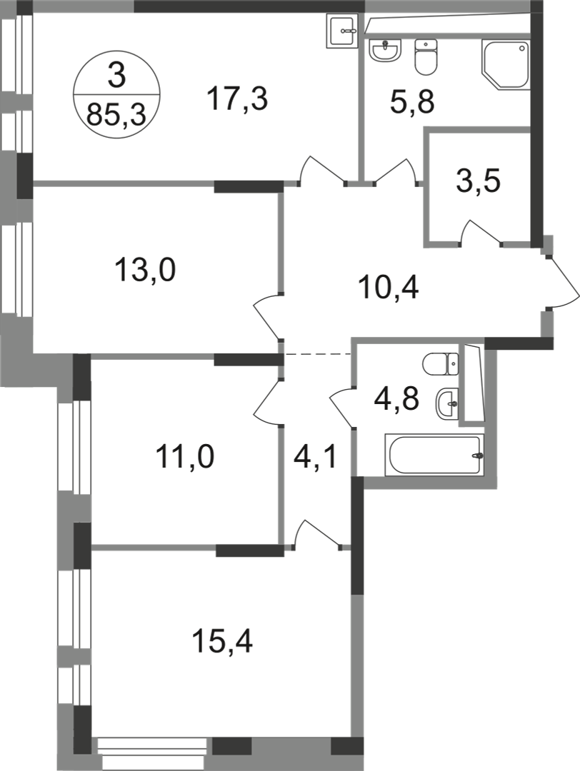 3-комнатная 85 м2 в ЖК Первый Московский корпус null этаж 2