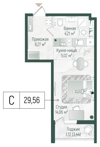 Студия 31 м2 в ЖК Рига Хиллс корпус null этаж 9