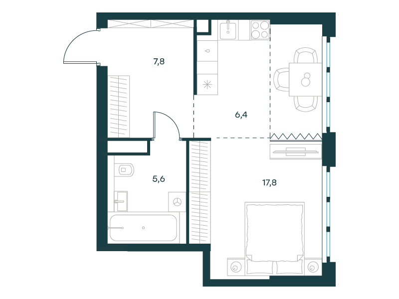 1-комнатная 37 м2 в ЖК Левел Южнопортовая корпус null этаж 62