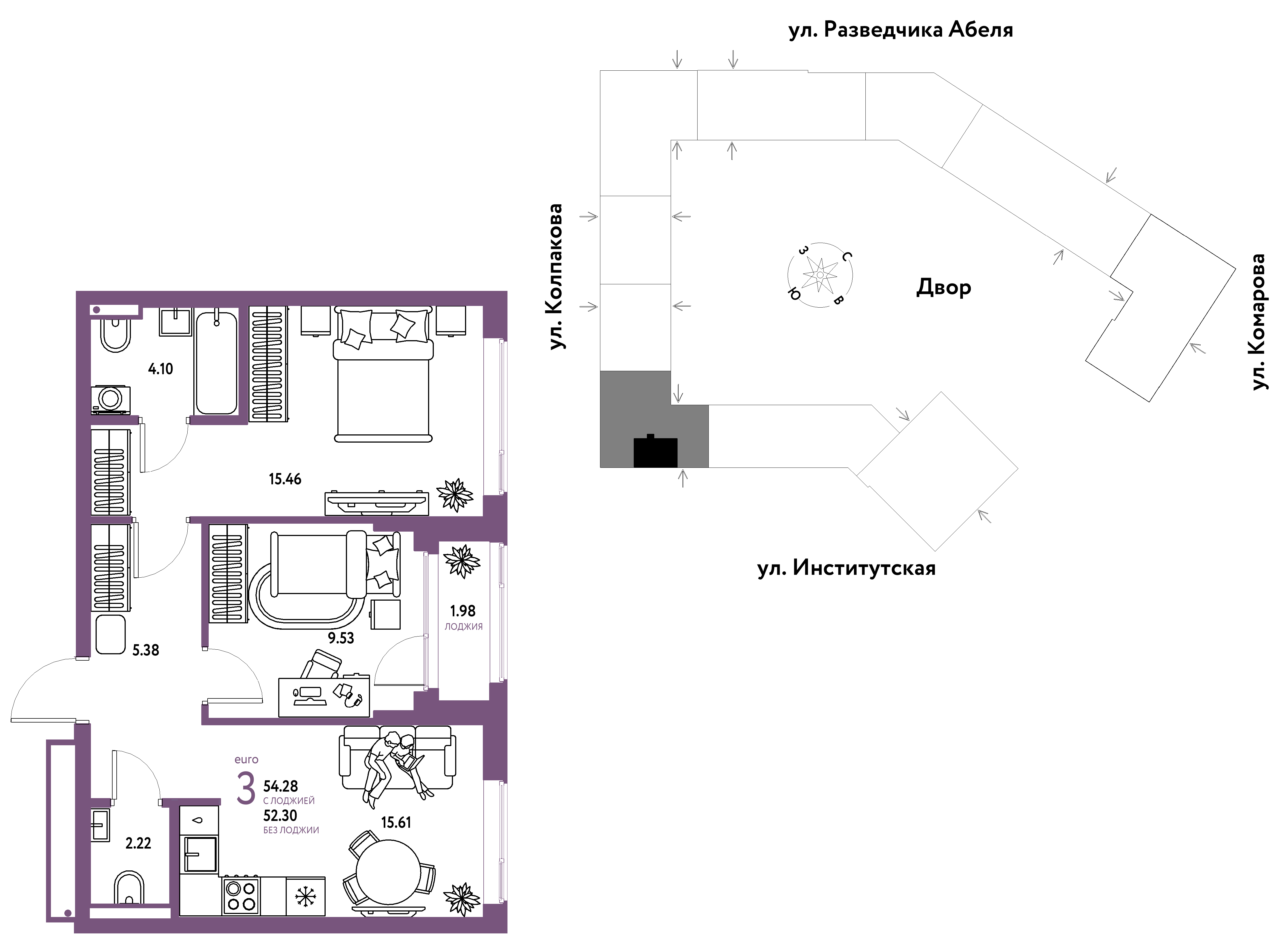 Студия 54 м2 в ЖК Страна.Парковая корпус null этаж 10