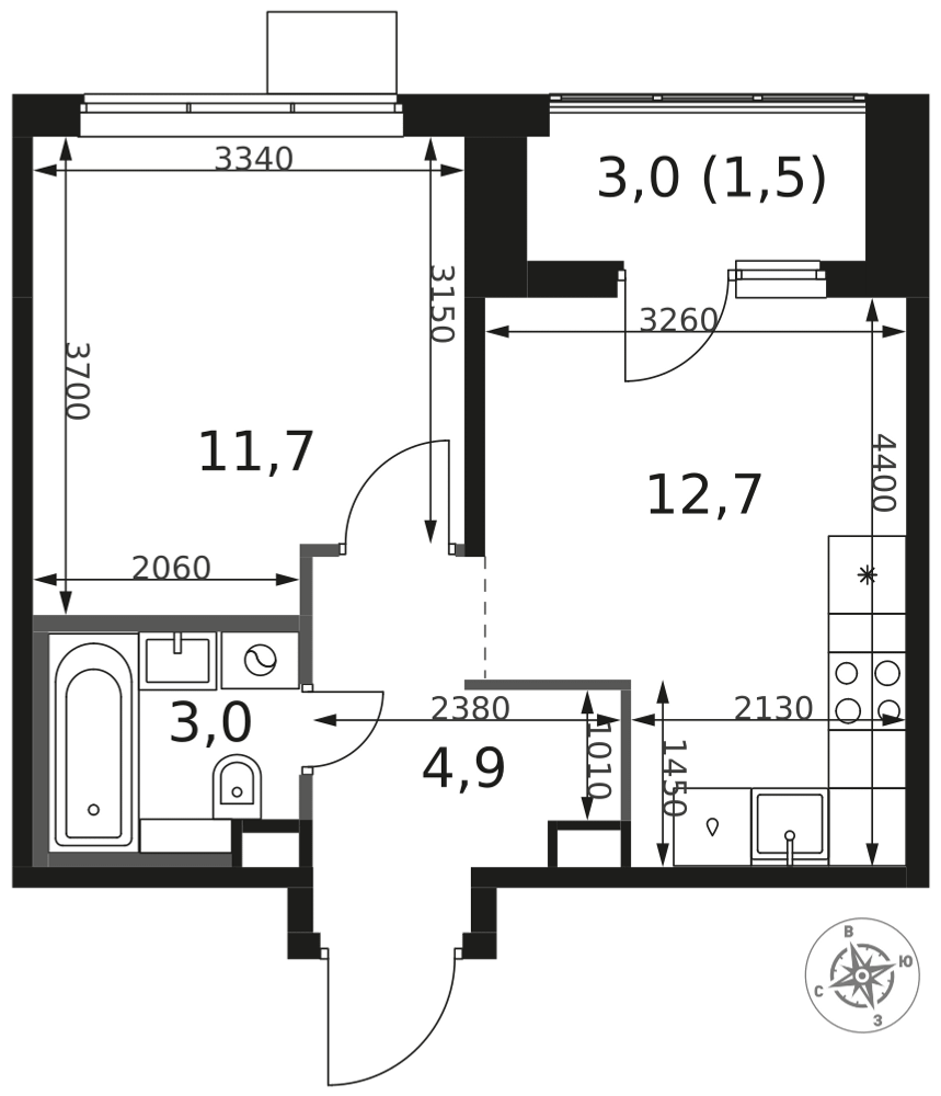 1-комнатная 33 м2 в ЖК 1-й Химкинский корпус null этаж 15