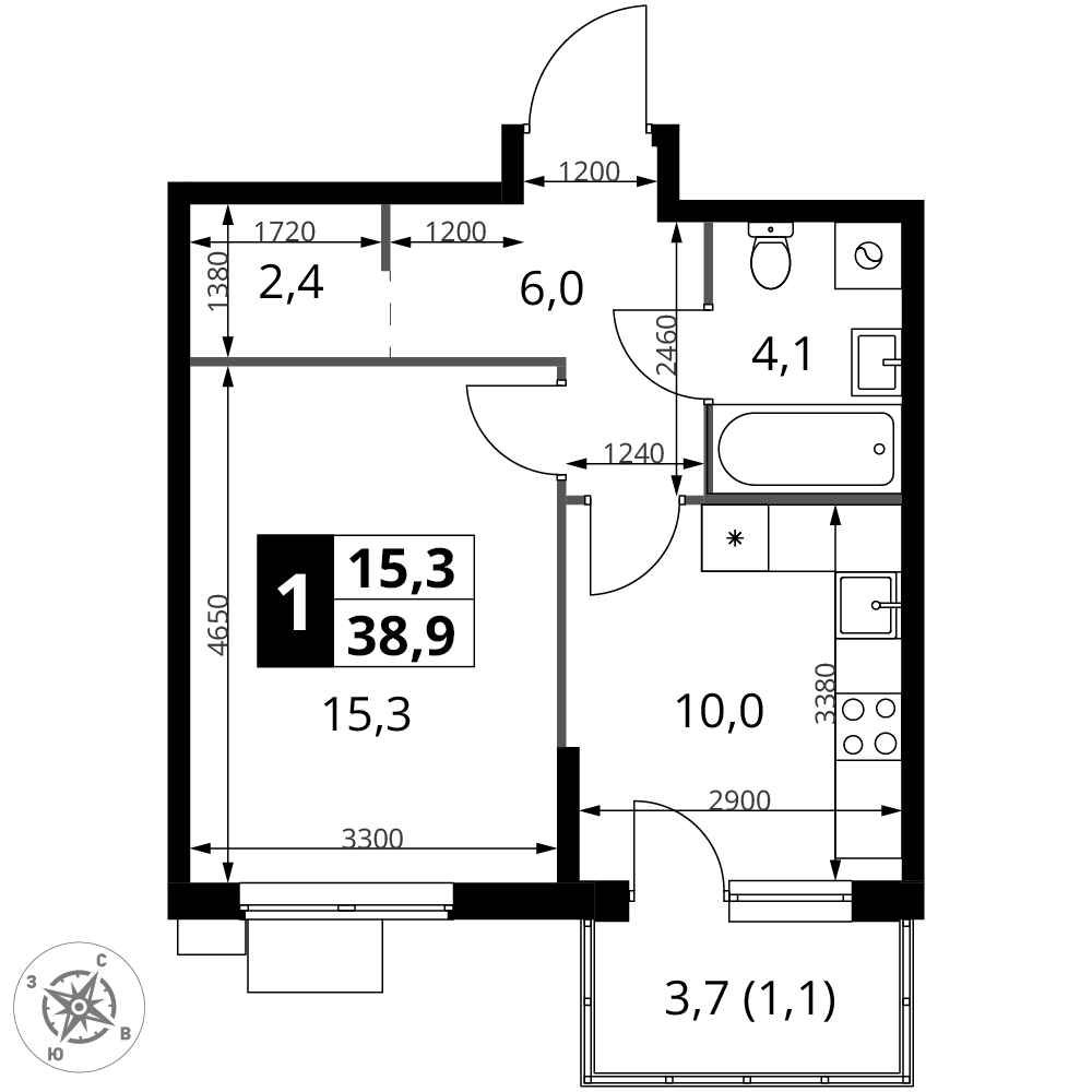 1-комнатная 38 м2 в ЖК 1-й Измайловский корпус null этаж 5