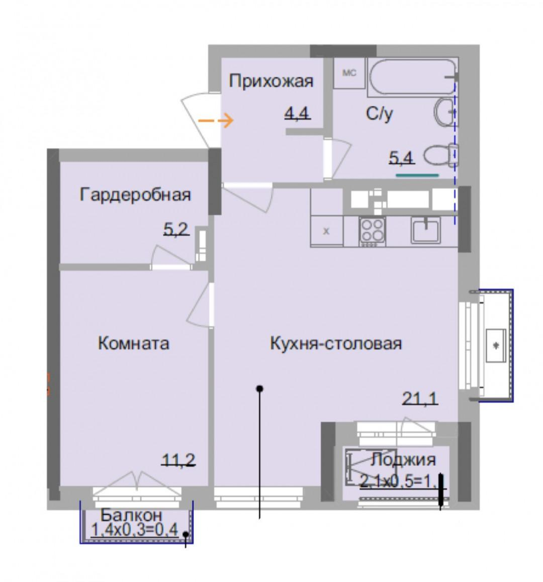 1-комнатная 51 м2 в ЖК undefined корпус null этаж 12